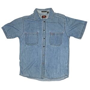 Vintage Wrangler Men's Light Wash Denim Shirt Size Medium